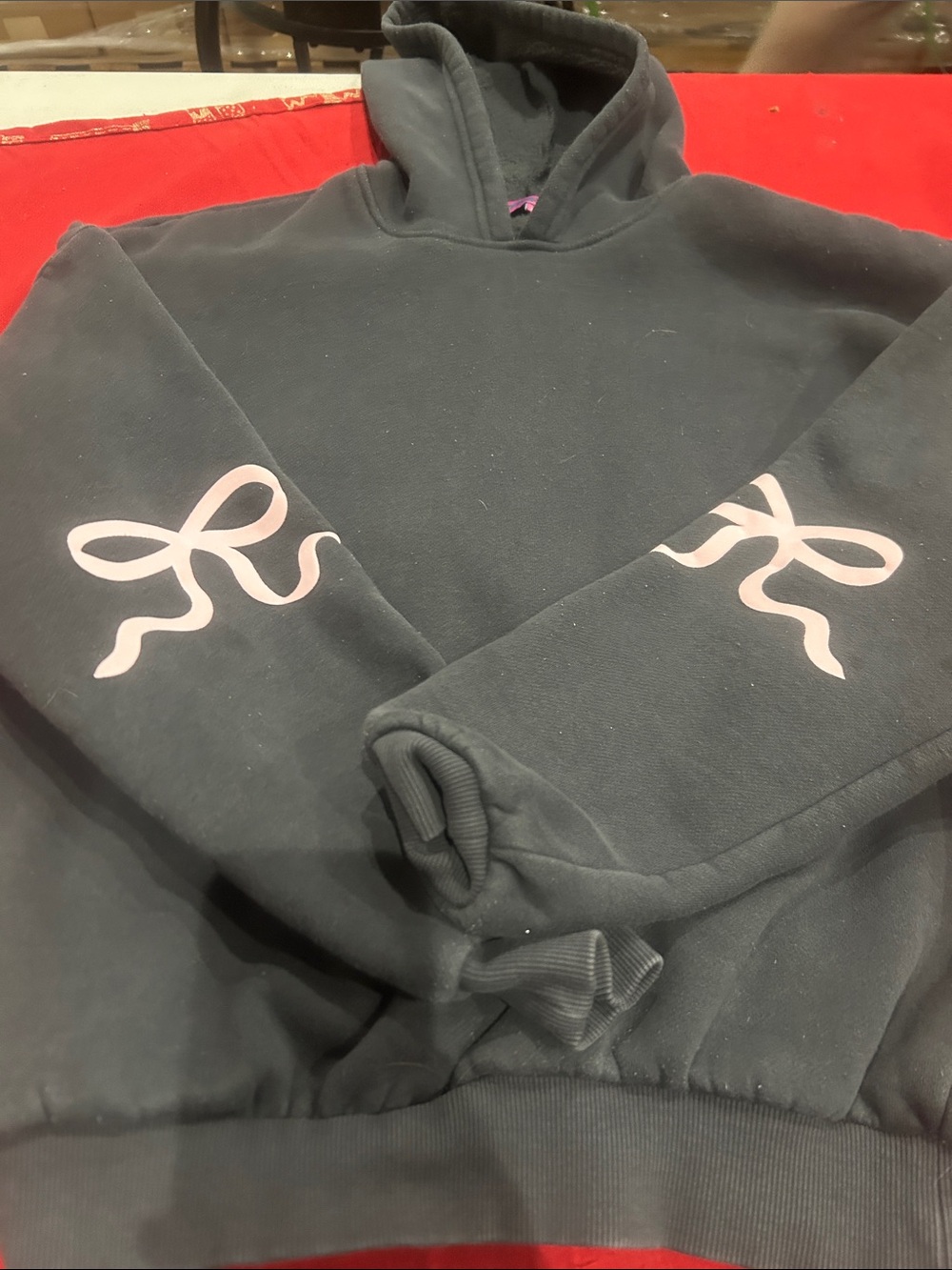Gray Hoodie with Pink Ribbon Sleeve Graphics